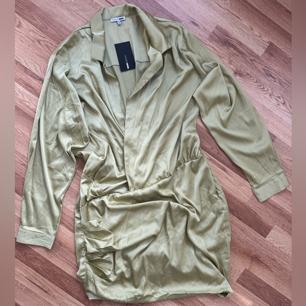 Fashion Nova Green Satin Mini Dress